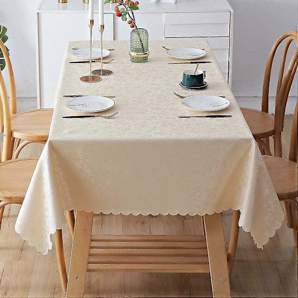 Vanntett Vinyl Duk, Rektangulær Kraftig Duk, Avtørkbar Bordduk for Kjøkken og Spisestue (Beige, 132 cm X 178 cm)