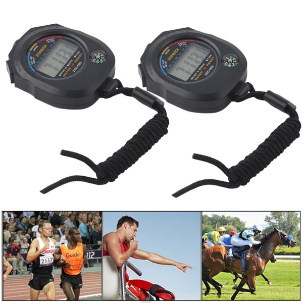 Multifunksjonell LCD-stoppeklokke-timer for sport/løping/racing/svømming (2 STK)
