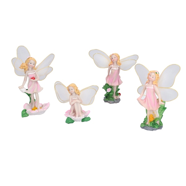 4 stk Blomsterfe Figuriner Statue Hage Hjem Ornament Harpiks Modell Miniatyr Landskap Dekor