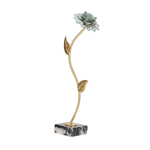 Metallblomststatue Utsøkt blomsterskulptur med marmorbase for romdekorasjon Innflytningsgaver