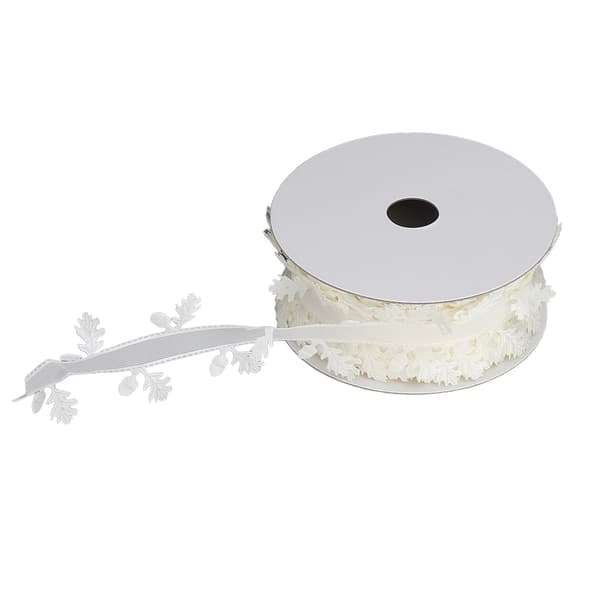 Bladformad spetskantband DIY Bröllop Polyesterband för presentinslagning Kransframställning 4cm (Vit)