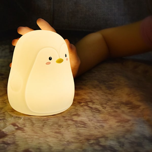 Silikon Farverig Sød Pingvin USB Opladning LED Nattelys Lampe til Soveværelse Sengekanten Hvid