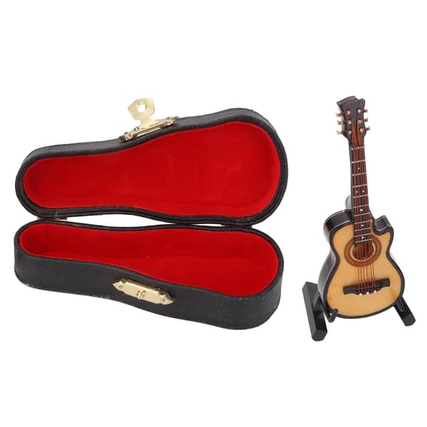 Miniatyr elgitarr modell i lind och metall, mini musikinstrument prydnader 10 cm Cutaway-gitarr