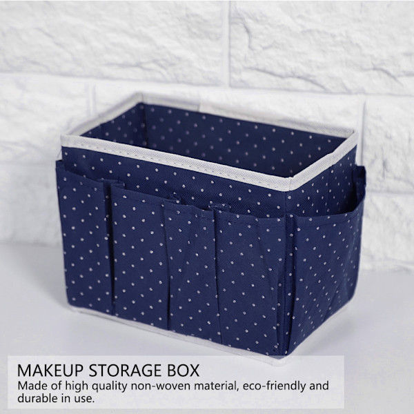 Dots Desktop Makeup Storage Box Kosmetisk Organizer Case Holder NOn woven (Mørkeblå)