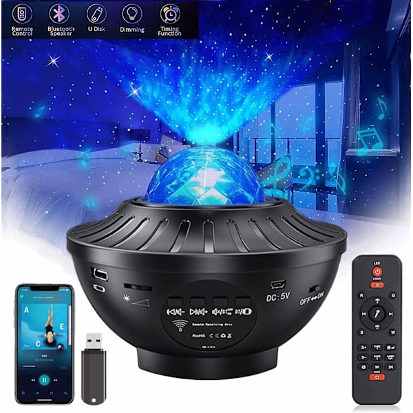 Bluetooth Galaxy Stjernehimmel Projektorlampe med Musik Synkronisering Nattlys