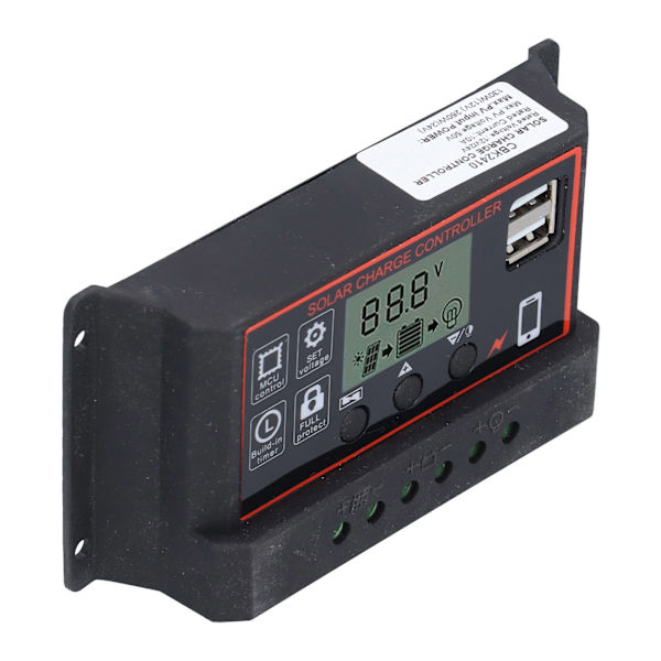 Justerbar solcellsladdningsregulator Smart Power Generation Regulator 12V 24V 10ARöd