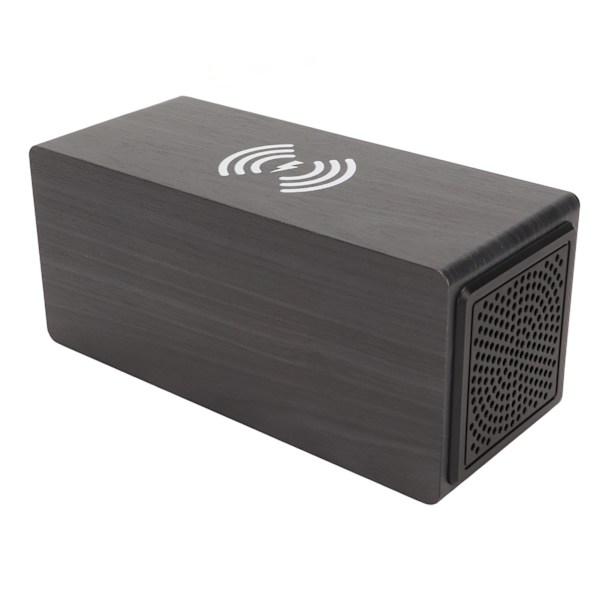 Bluetooth -högtalare Digital träväckarklocka Trådlös laddning 15W Dual Alarm Snooze LED-väckarklocka Svart