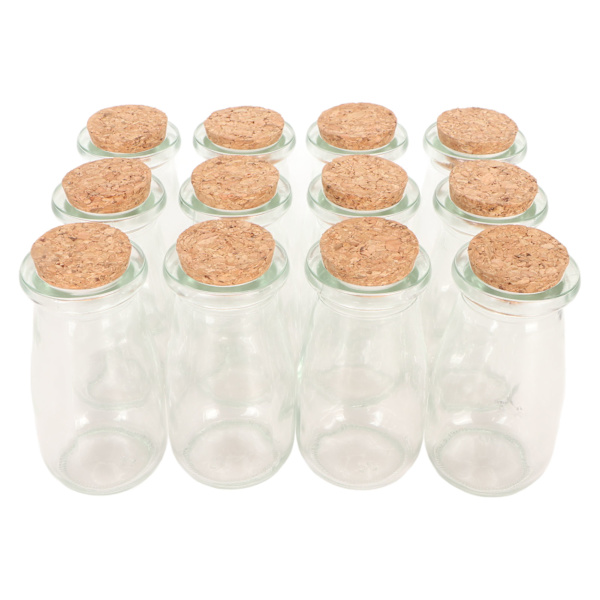 12 kpl Pienet lasipullot Läpinäkyvät purkit puisilla korkkitulpilla Tee itse Vintage Glass Favor -purkit juomapullot