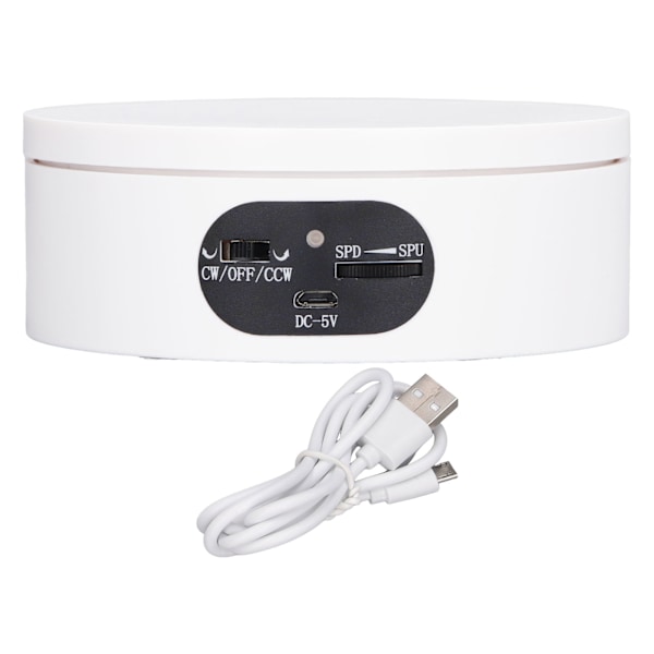 Roterande displaystativ 5,5 lb lastkapacitet 360 graders fotografering skivspelare plugga i batteri ratt hastighetskontroll vit 12 cm/4,7 tum