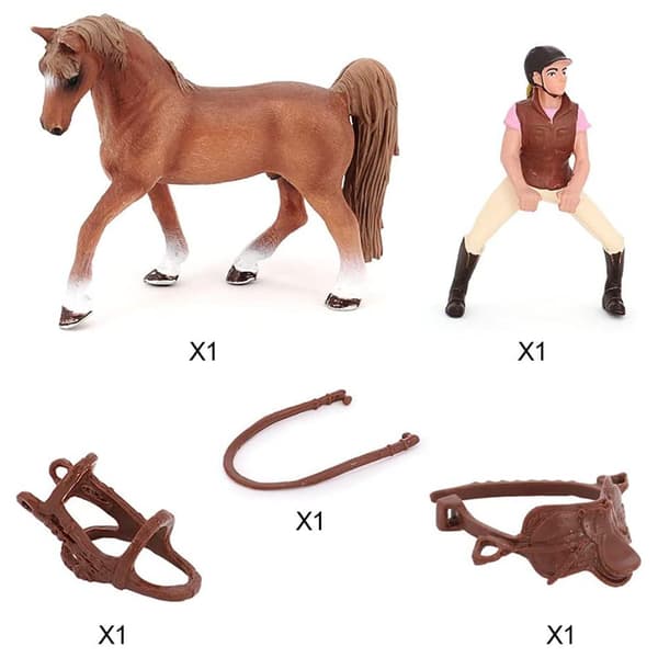 Miniature Simulation Brun Hest med Rytter Figur og Sadel Dyrefigur Samling Model Legetøj til Børn