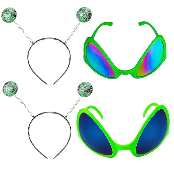 Gröna Alien Kostymglasögon med Marsantenn Huvudband Boppers