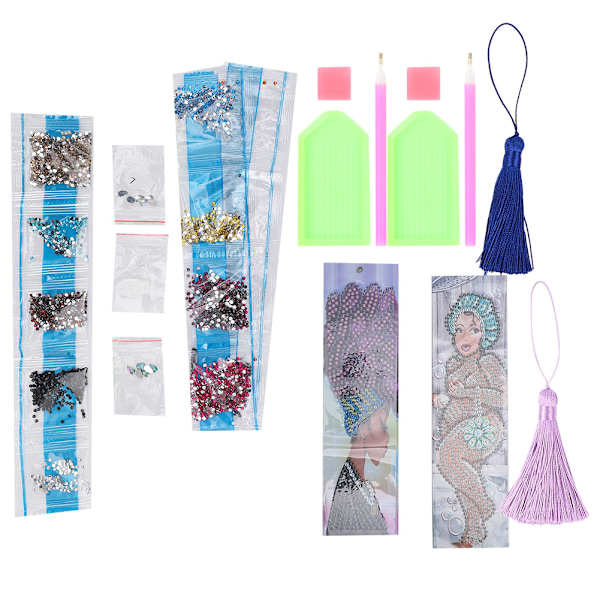 2 Set Diamantbokmärken 5D DIY Målning Kristall Rhinestones Broderi Tassel Korsstygnsverktyg