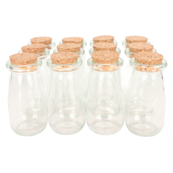 12 kpl Pienet lasipullot Läpinäkyvät purkit puisilla korkkitulpilla Tee itse Vintage Glass Favor -purkit juomapullot