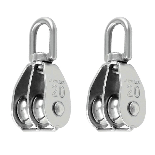 2 ST M20 Dubbel Hjulblock 304 Rostfritt Stål Vridbar Dubbel Lyftpulley_SZXM