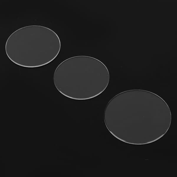 3 stk. flatt urglass, erstatning, rundt, transparent urglass (35+36+40)