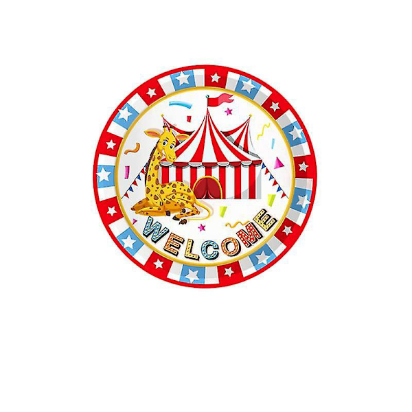 Djurtema Cirkus Karneval Födelsedagsfest Tillbehör Set 9tums Tallrik 8st