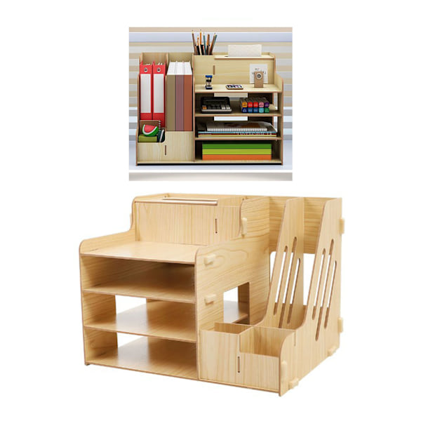 Skrivebordsarrangør Multipurpose Modern Simple Style Træ Skrivebordsopbevaring Hylde til Hjem Skole Kontor Hvid Ahorn