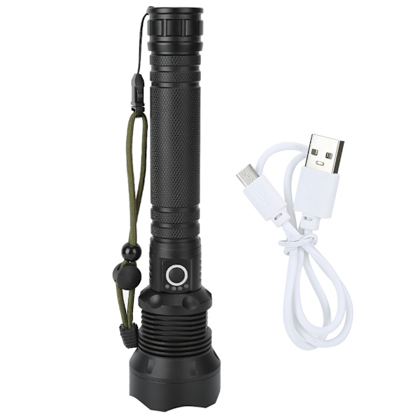 XHP70 9000LM 3 belysningslägen LED ficklampa USB starkt ljus ficklampa för jaktSvart
