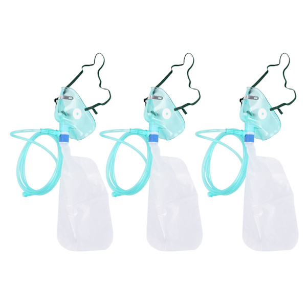 3 Sæt Engangs Bløde Silikon Oxygenrør Maske Sæt Oxygenforsyningsudstyr Forbrugsvarer Størrelse L Oxygenpose med Maske