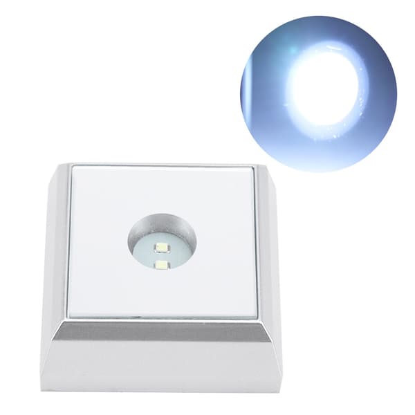 Fyrkantig LED-lampfot Ställhållare för Kristall Akryl Staty Display Silver (Vitt Ljus)
