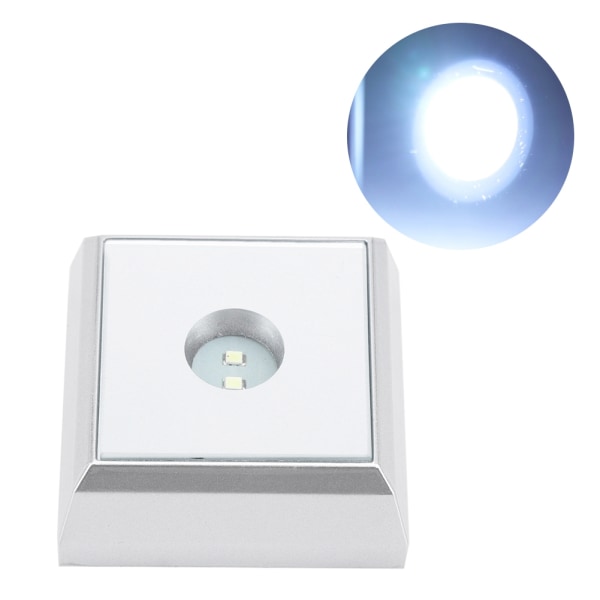 Fyrkantig LED-lampfotshållare för Crystal Acryl Statue Display Silver (Vit ljus)