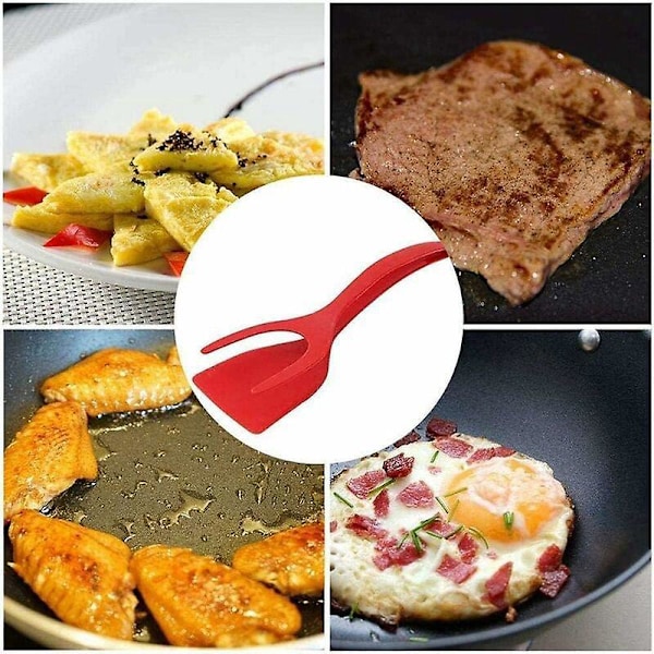 Stekspade för stekta ägg, multifunktionell, 2 i 1, non-stick, bakningstång för köksredskap, kökstillbehör (Röd) 2 st