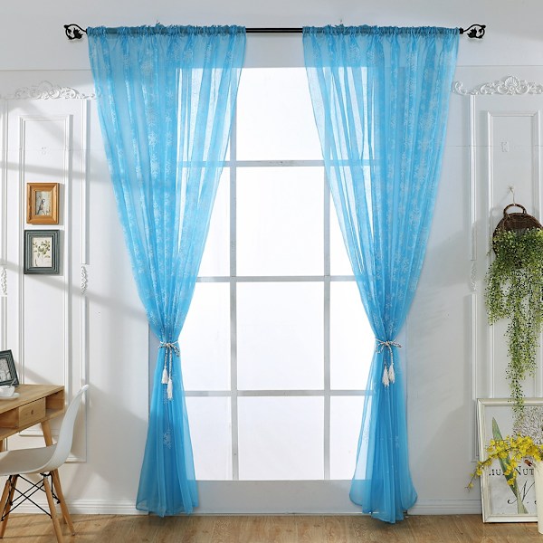 Lumihiutalekuvioiset läpinäkyvät printed ikkunaverhot Voile läpinäkyvät paneelit makuuhuoneen olohuoneeseen Sky Blue