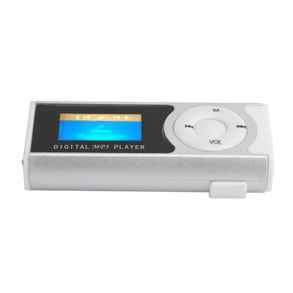 Kannettava urheilullinen MP3-taskulamppu Mini BackClip LCD-mininäytöllinen musiikkimediasoitin (hopea)