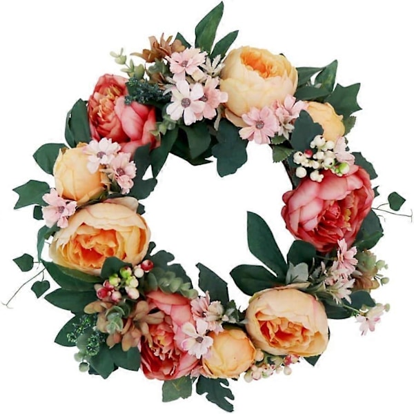 Pionkrans Konstgjord Blomsterkrans Vårkrans Pionblomstergirlang Blommig Dörrkrans För