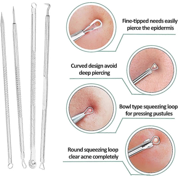 d'outils de nettoyage de points noirs, 4 pices professionnelles en acier inoxydable, extracteur de brlures et comdons, pour le soin du visage avec tui