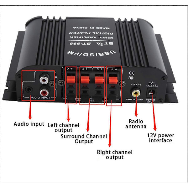 HiFi-äänivahvistin Audio Amplifier Bluetooth Karaoke-soitin Musta