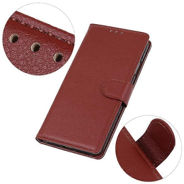 Compatible with Sony Xperia 10 VI Magnetic Case Wallet Leather Phone Case with Litchi Texture Brown