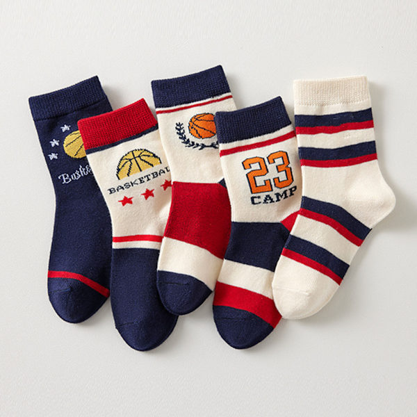 5 par pojkar basketstrumpor barn sport stil basketbrev lös mjuk andningsbar alla match mid calf strumpor M 3-5 år gammal