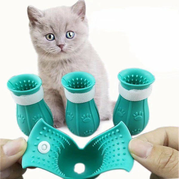 Cat Claw Skyddsskor - Mjuka och justerbara anti-scratch för bad (blå)