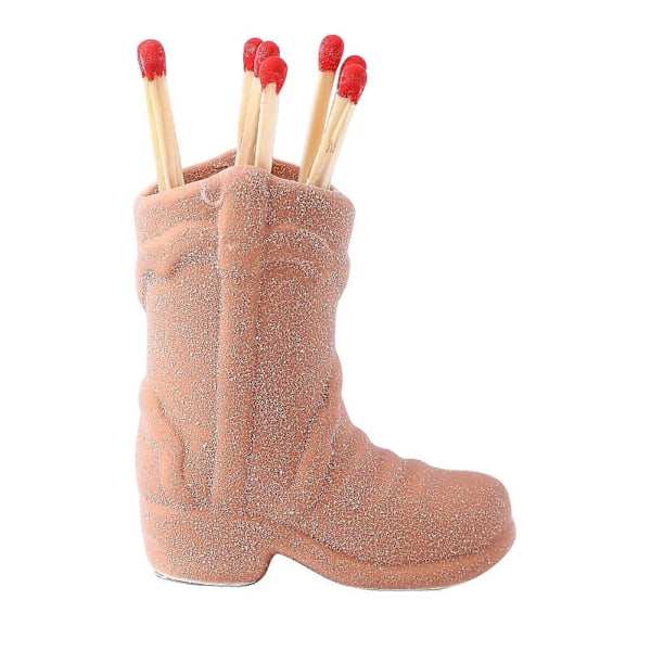 Keramisk Tändstickshållare i Form av Cowboyboots med Tändplån - Förvaringsburk för Tändstickor för Kontor, Kök, Sovrum, Bondgård Svart