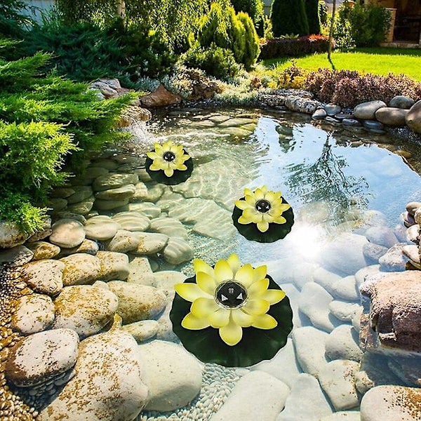 Flydende Lotus Solcellelampe Lotusblomst LED Solcellelampe 28X8cm gul