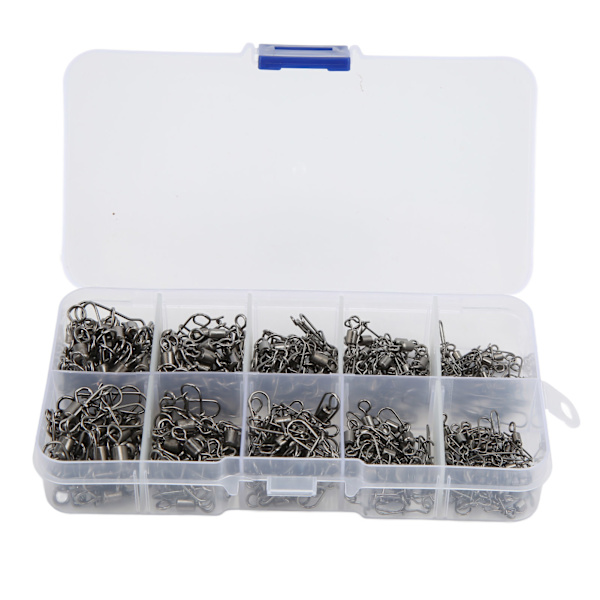 210 st Fishing Swivels Snaps Set Rostfritt stål Rolling Barrel Swivel med säkerhetssnäppar Fiskelinanslutning