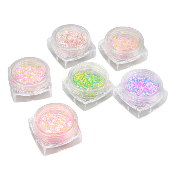 6st Nagelpulver Stick Ull Pulver Glänsande Socker Effekt Glitter Godis Glitter Pigment Damm