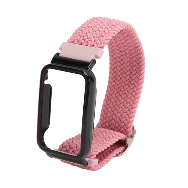 Flettet Loop Rem til Mi Band 7 Pro Justerbar Elastisk Nylon Loop Armbånd med Beskyttelsesramme Pink Rem Sort Etui