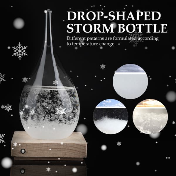 Storm Glass dråpeformet stormflaske skrivebordsværvarsler med LED-trebase (M)