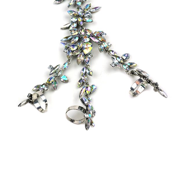 Dame Vakkert Rhinestone Dekorasjon Legering Ring Armbånd (Sølv)