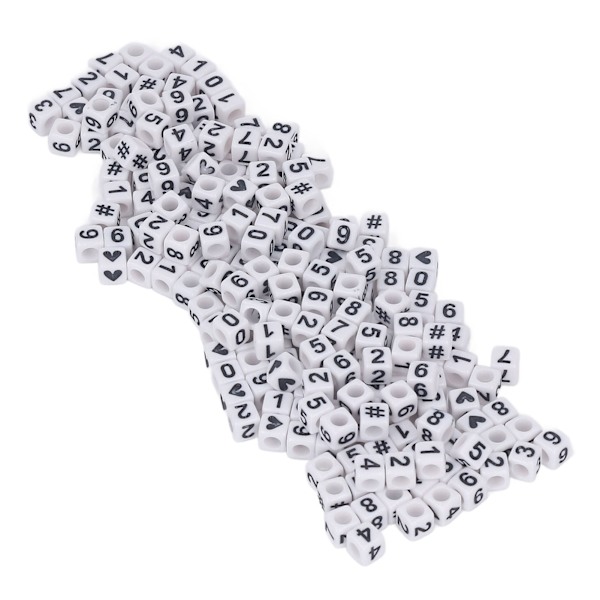 300 kpl akryylinumerohelmiä, valkoisia, 7x7 mm, akryylihelmiä korujen valmistukseen, DIY-rannekkeisiin ja koristeisiin