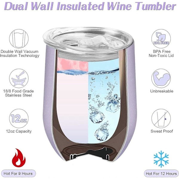 Vin Tumblers med Låg og Sugerør, 2 Pak 35 cl Isolerede Rustfri Stål Vinglas, Ubrydelige Cof