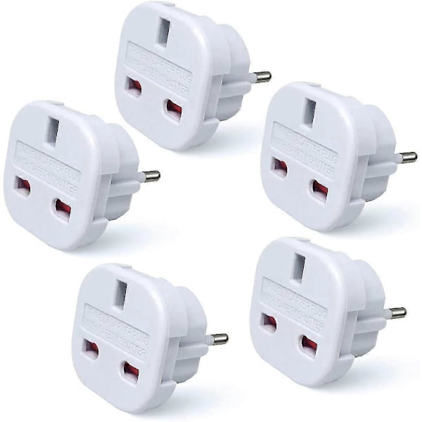 2025, Reseadapter - UK till EU Euro Europeisk Adapter Vit Kontakt 2 Stift - 5-pack