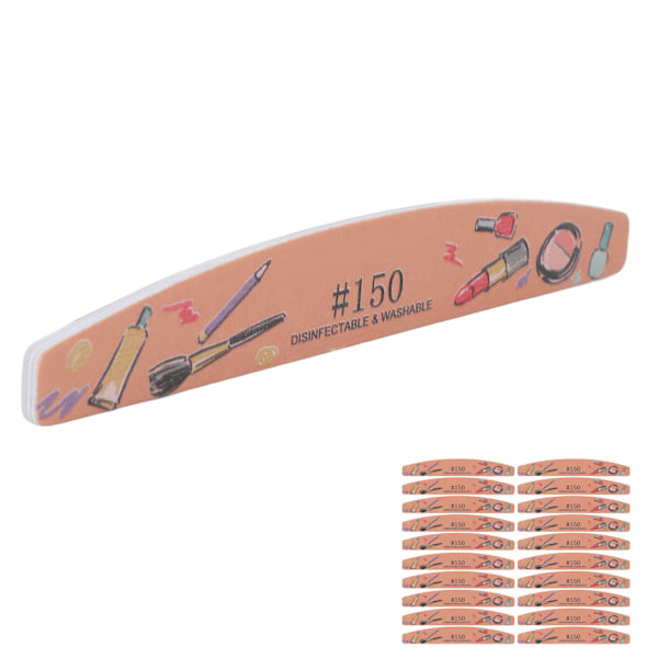 20 st Nagelfil Dubbla Sidor Manikyr Nagelfil Tvättbar Återanvändbar Professionell Half Moon fingernagelfil Nail Art Tools 150 Grit