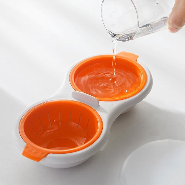 Mikrovågsugnsäggkokare - Dubbelkoppig Livsmedelsklassad Äggkokare för Frukost i Mikrovågsugnar (Orange)