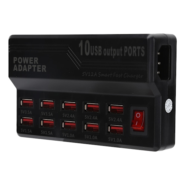 USB Smart Laddare 10-Portar 12A Snabbladdningsstation Power Hub Strip Plug Dock Block 100-240VEU Plug