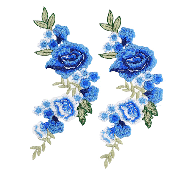 2 st blomsterlapp blå ros mönster dekorativ polyester siden DIY gör sömnad broderilapp för T-shirts väskor