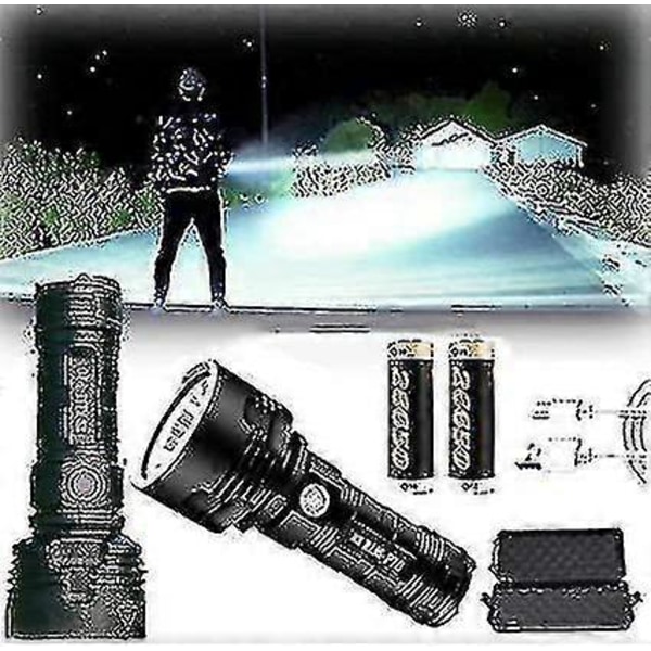 Hög Effekt LED Vattentät Ficklampa - 30000-100000 Lumen, 3 Lägen, USB Uppladdningsbar