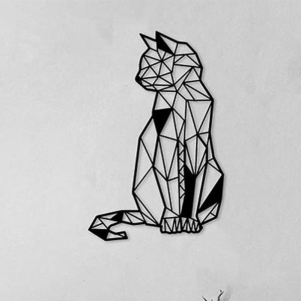 Katt 30 x 19,4 cm i svart - Väggdekor - Dekorativ väggkonst - Utskuren - Geometriska ornament - Hängande ornament - Tillverkad i Europa